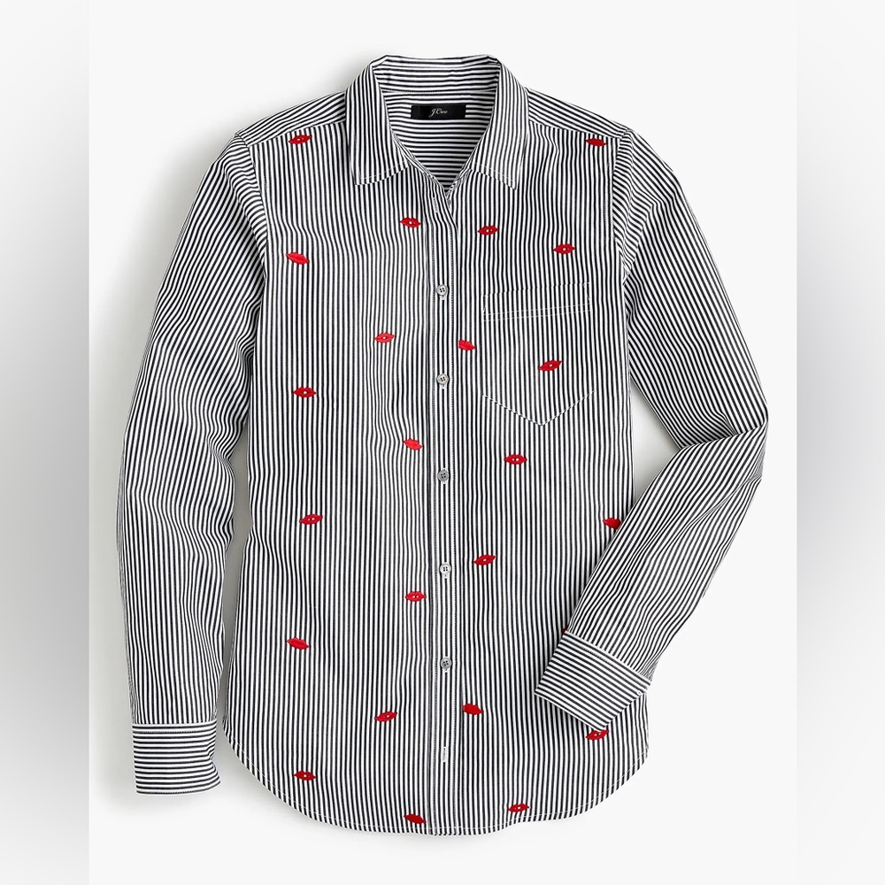 J. Crew Factory Striped Classic-fit boy shirt in embroidered kisses,Large